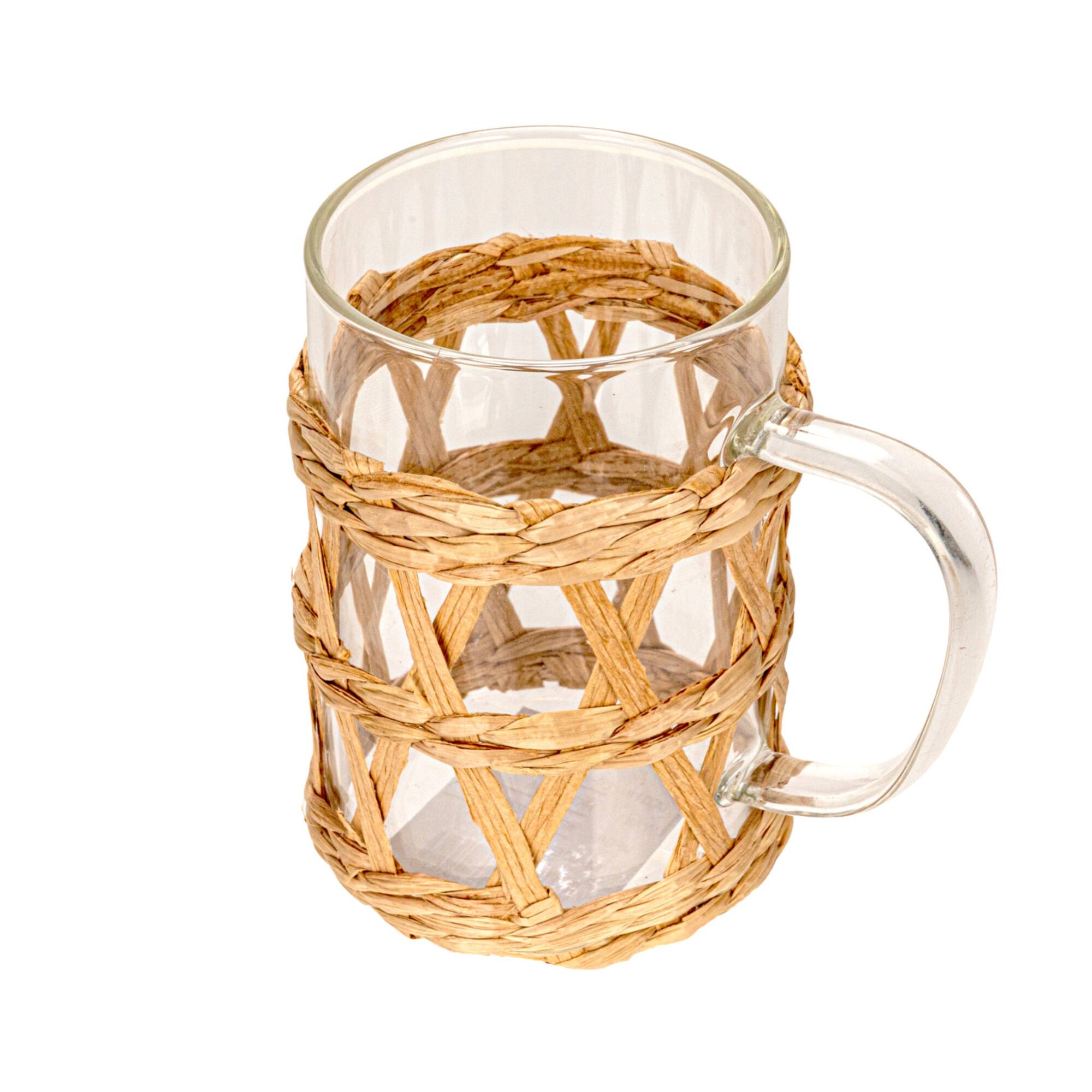 Hello Honey® 10oz. Clear Glass Mugs with Natural Woven Sleeves, 12ct.